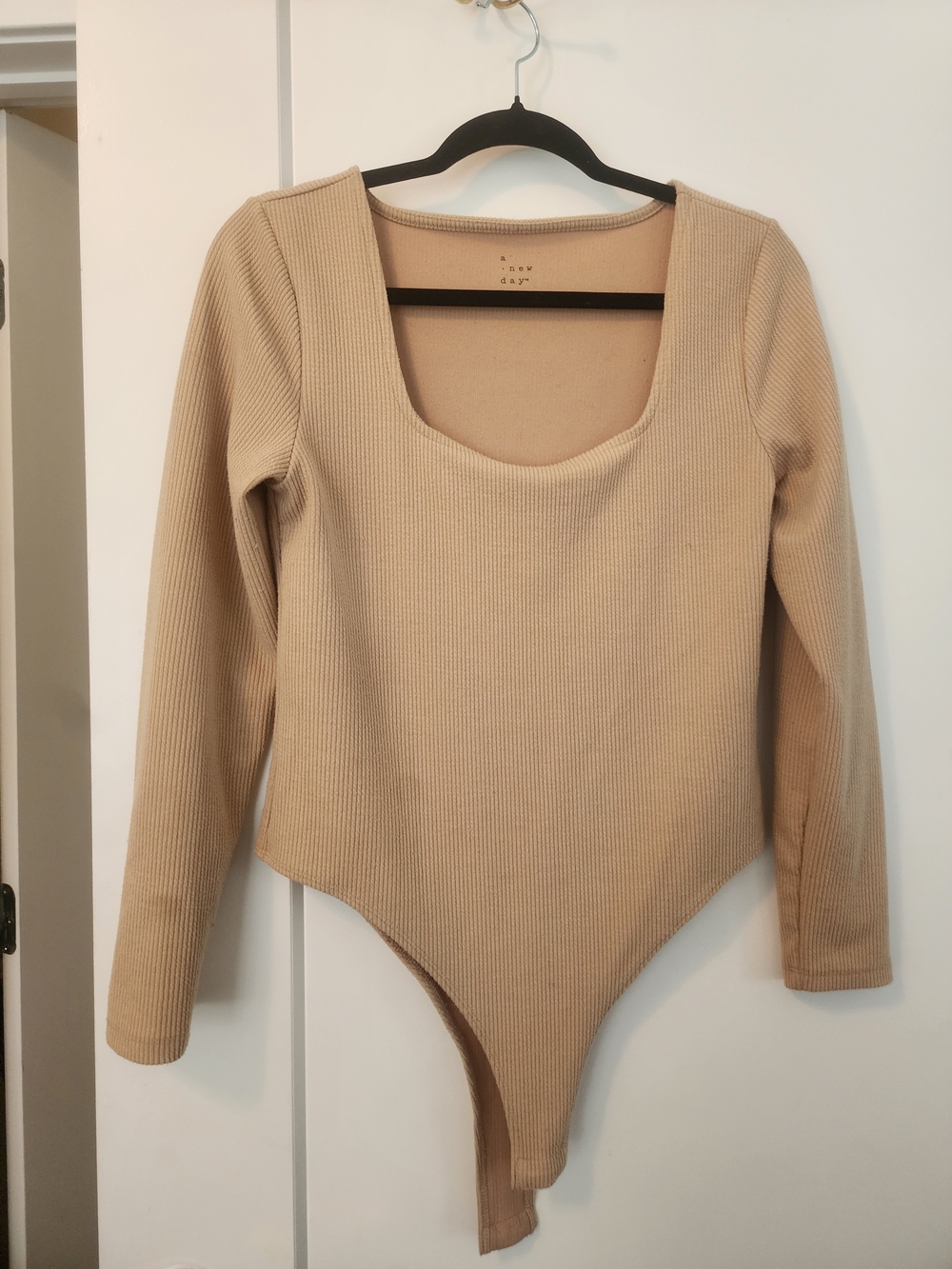 a new day Ribbed Scoop Neck Long Sleeve Bodysuit - Tan